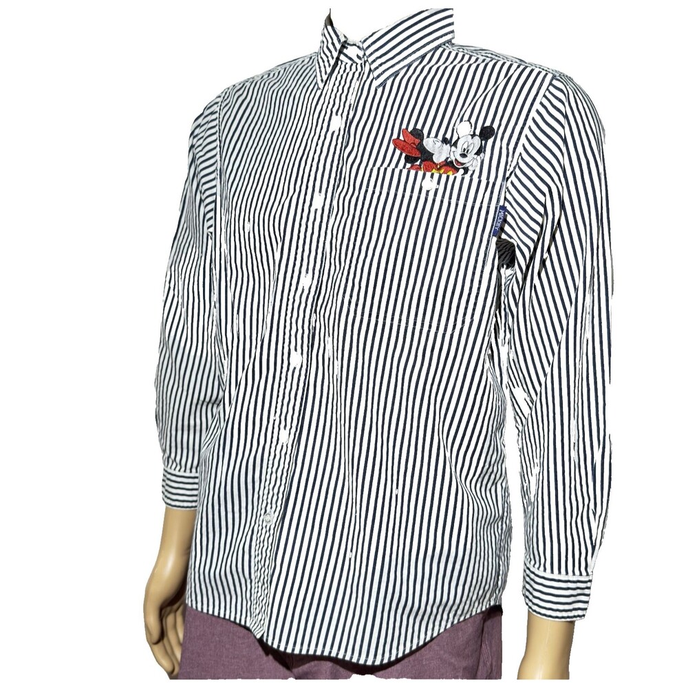 Vtg Mickey Unlimited Disney Stripe Denim Shirt Women’s Medium Button Up EUC - Picture 6 of 11